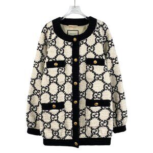 Gucci Multicolor Logo Jacquard All-Over Print Cotton Single-Breasted Coat